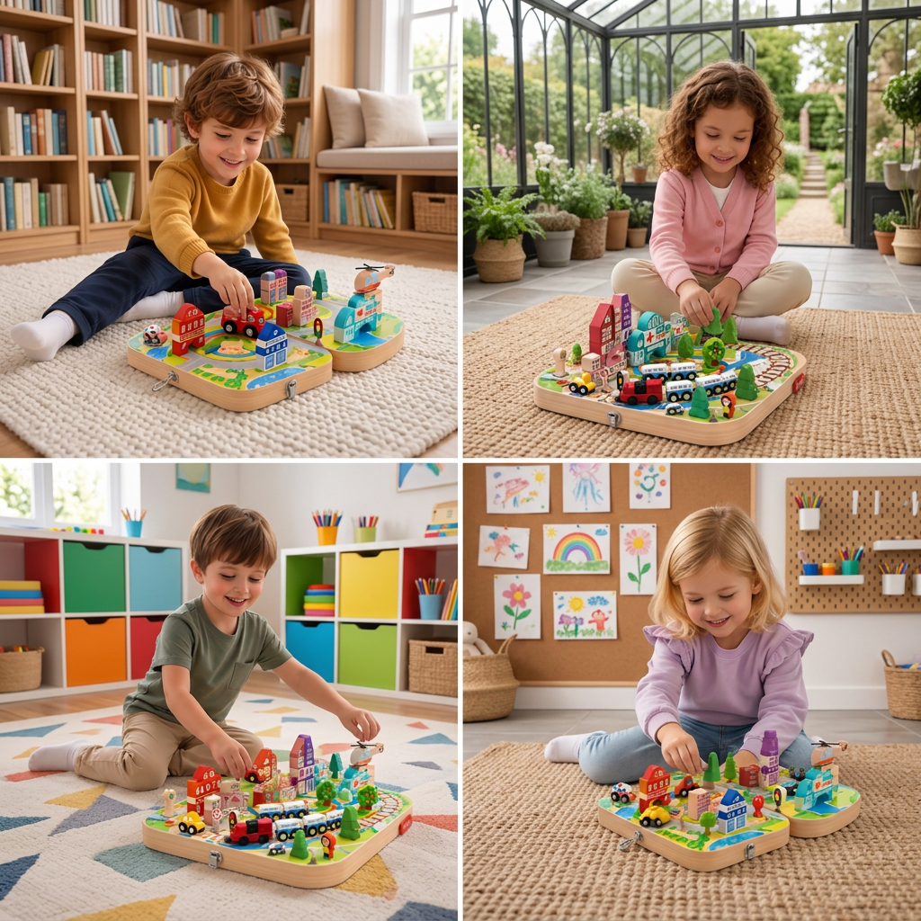 Wooden City Building Blocks & Train Track Travel Set