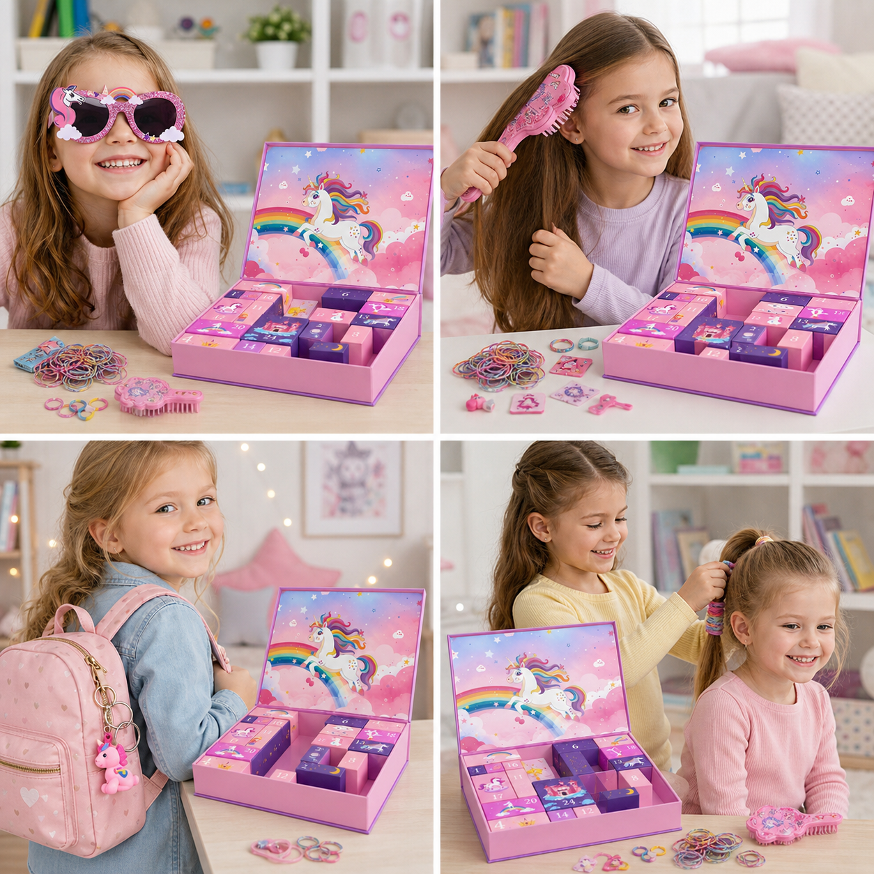 24-Day Unicorn Advent Calendar with Hair Accessories, Stickers & Surprise Gifts