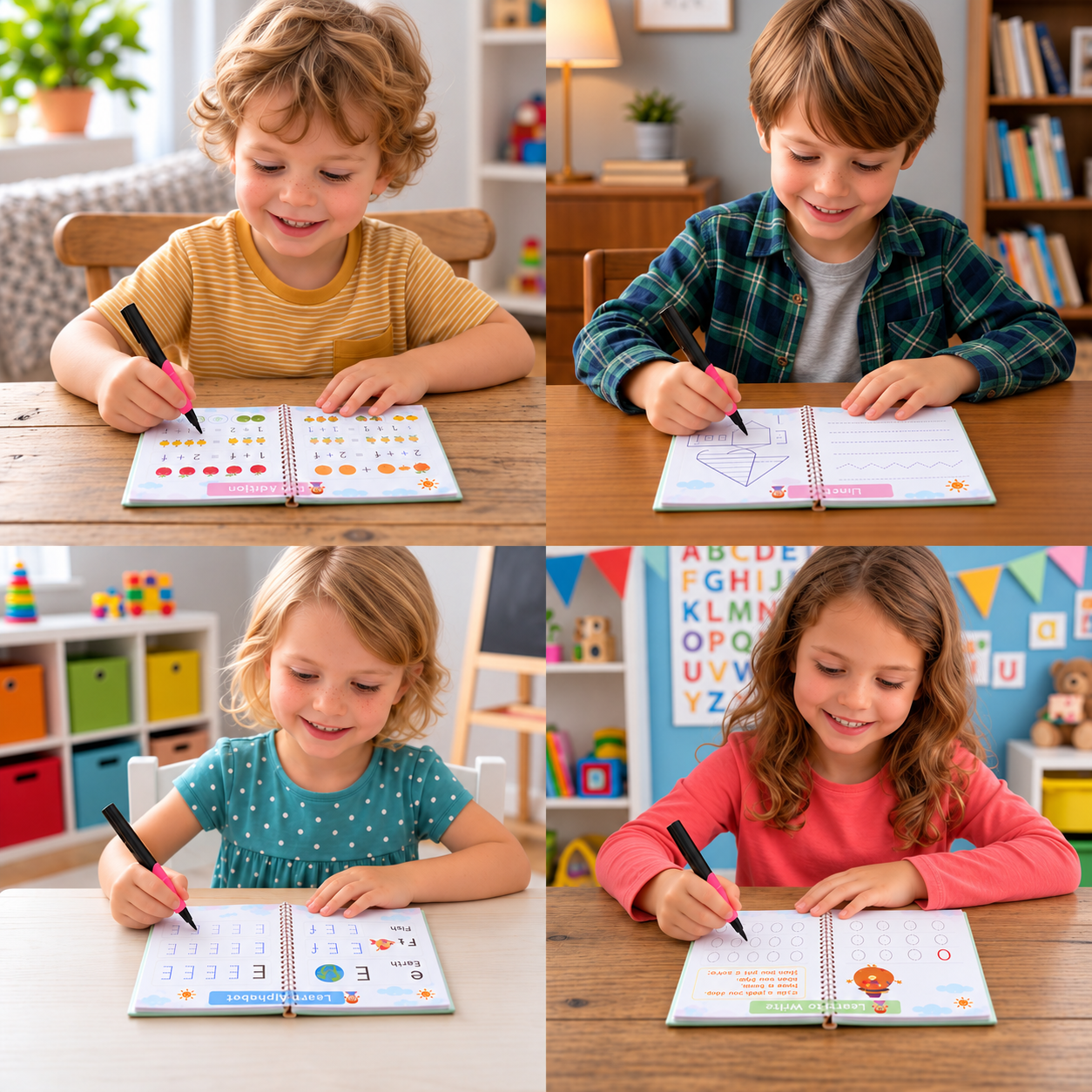 Magic Reusable Grooved Handwriting Practice Books with Disappearing Ink Pens