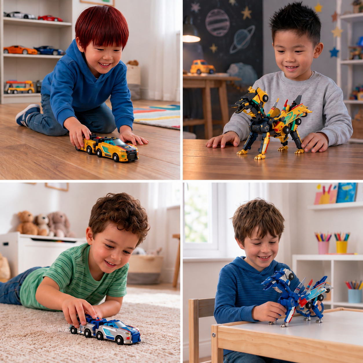 2-in-1 Magnetic Transforming Car & Dinosaur Toy with Automatic Collision Action