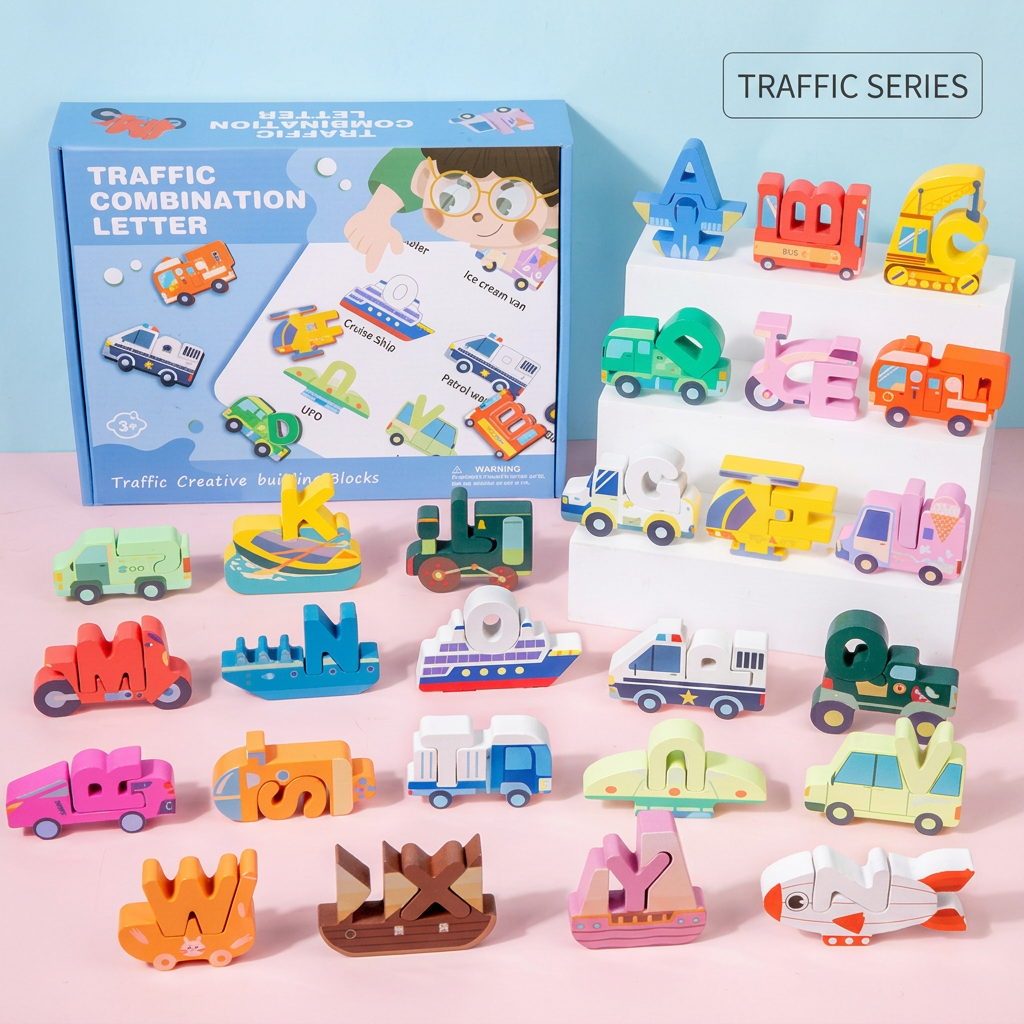52-Piece Montessori-Style 3D Alphabet Building Blocks Set